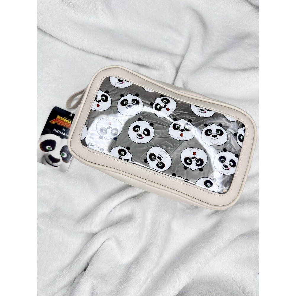 Kung Fu Panda Clear Cosmetic Makeup Bag Beige Panda Face Travel Pouch Zip Case